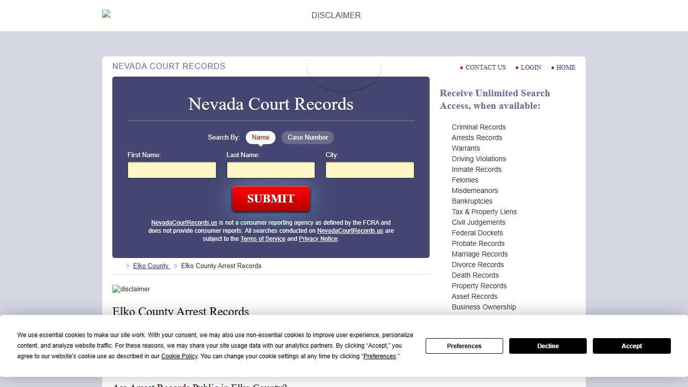 Elko County Arrest Records NevadaCourtRecords.us