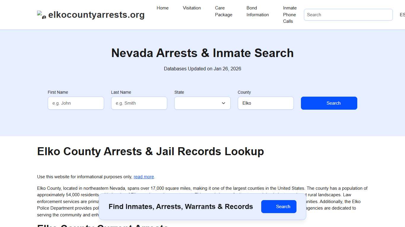 Elko County, NV Arrests, Warrants, Police Records Search